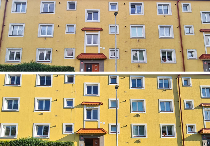 Špinavá fasáda versus čistá fasáda, Výškové práce Olomouc